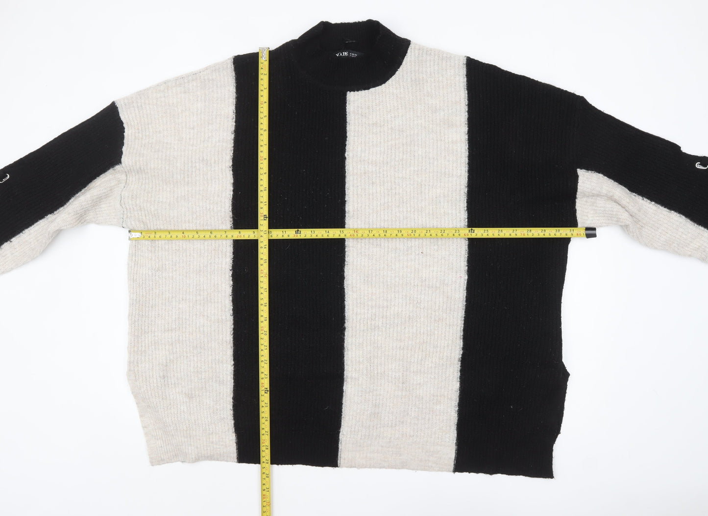 Yours Womens Plus Black Beige Striped Mock Neck Pullover Jumper UK 22
