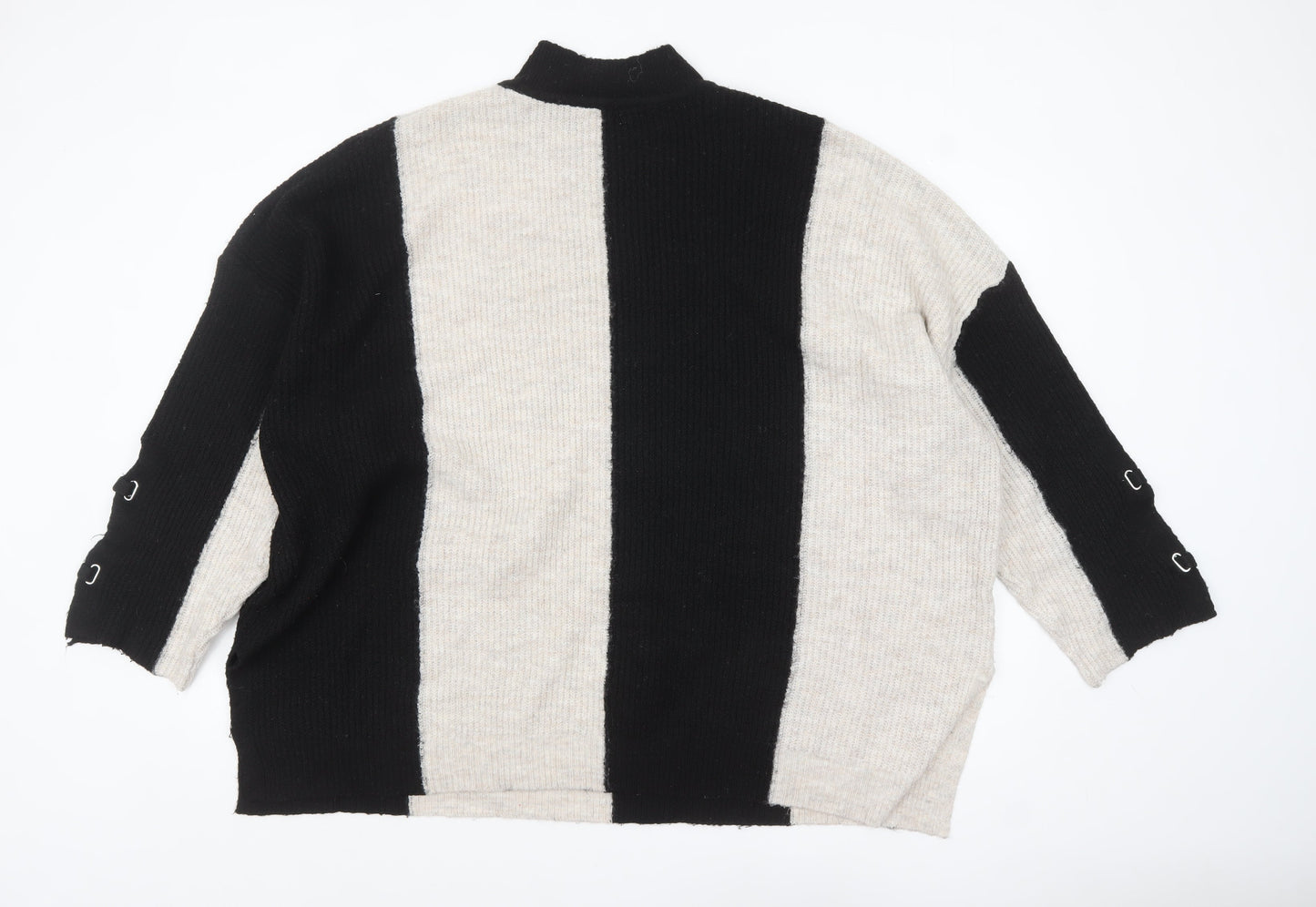 Yours Womens Plus Black Beige Striped Mock Neck Pullover Jumper UK 22