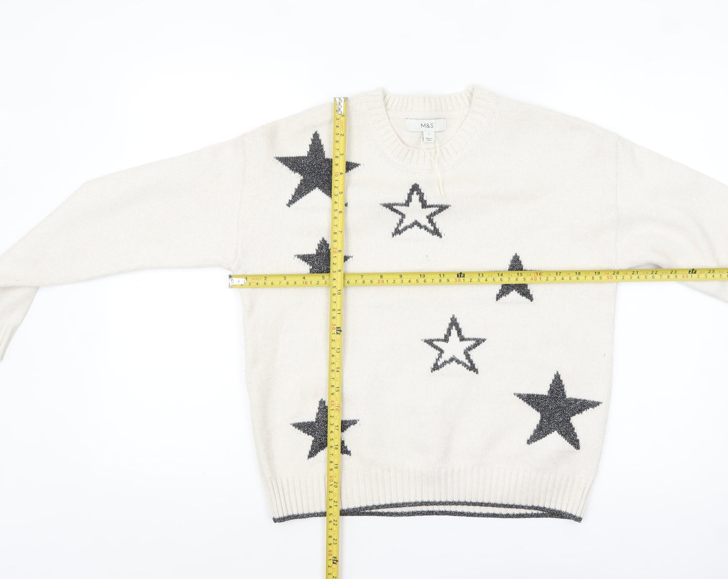 Marks and Spencer Womens Ivory Star Knit Pullover Jumper Size S