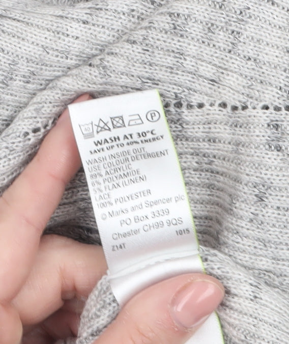 Marks and Spencer Women’s Grey Knit V-Neck Tunic Jumper Size 14
