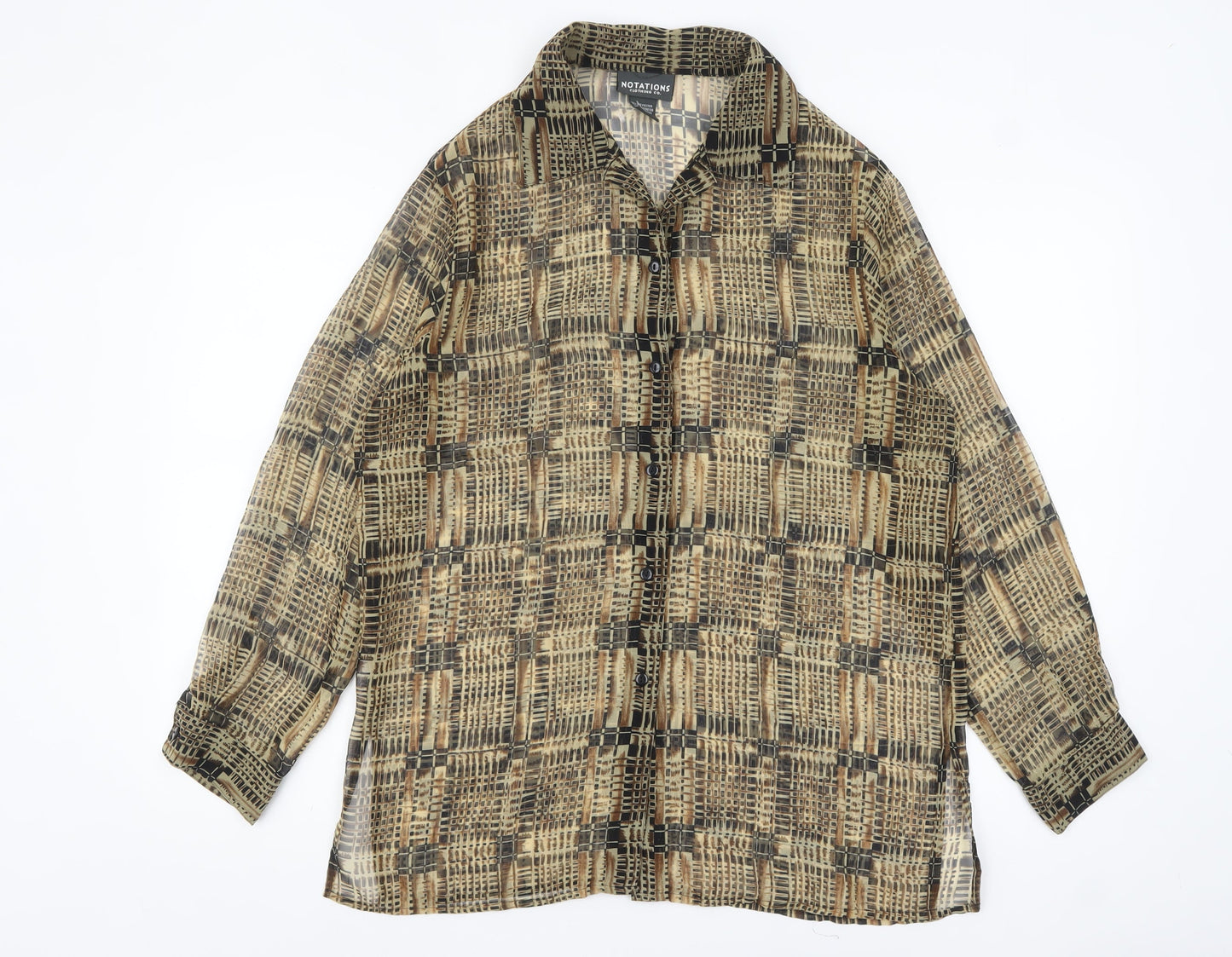 Notations Women's Beige Geometric Blouse M Lightweight Button-Up