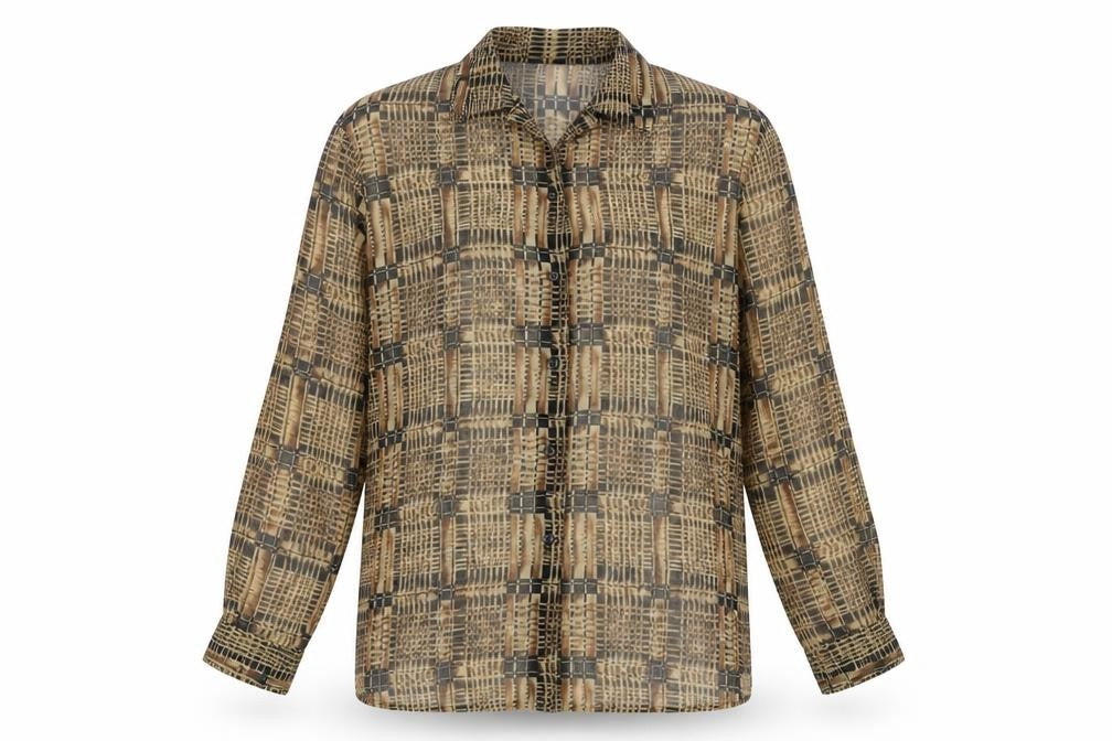 Notations Women's Beige Geometric Blouse M Lightweight Button-Up