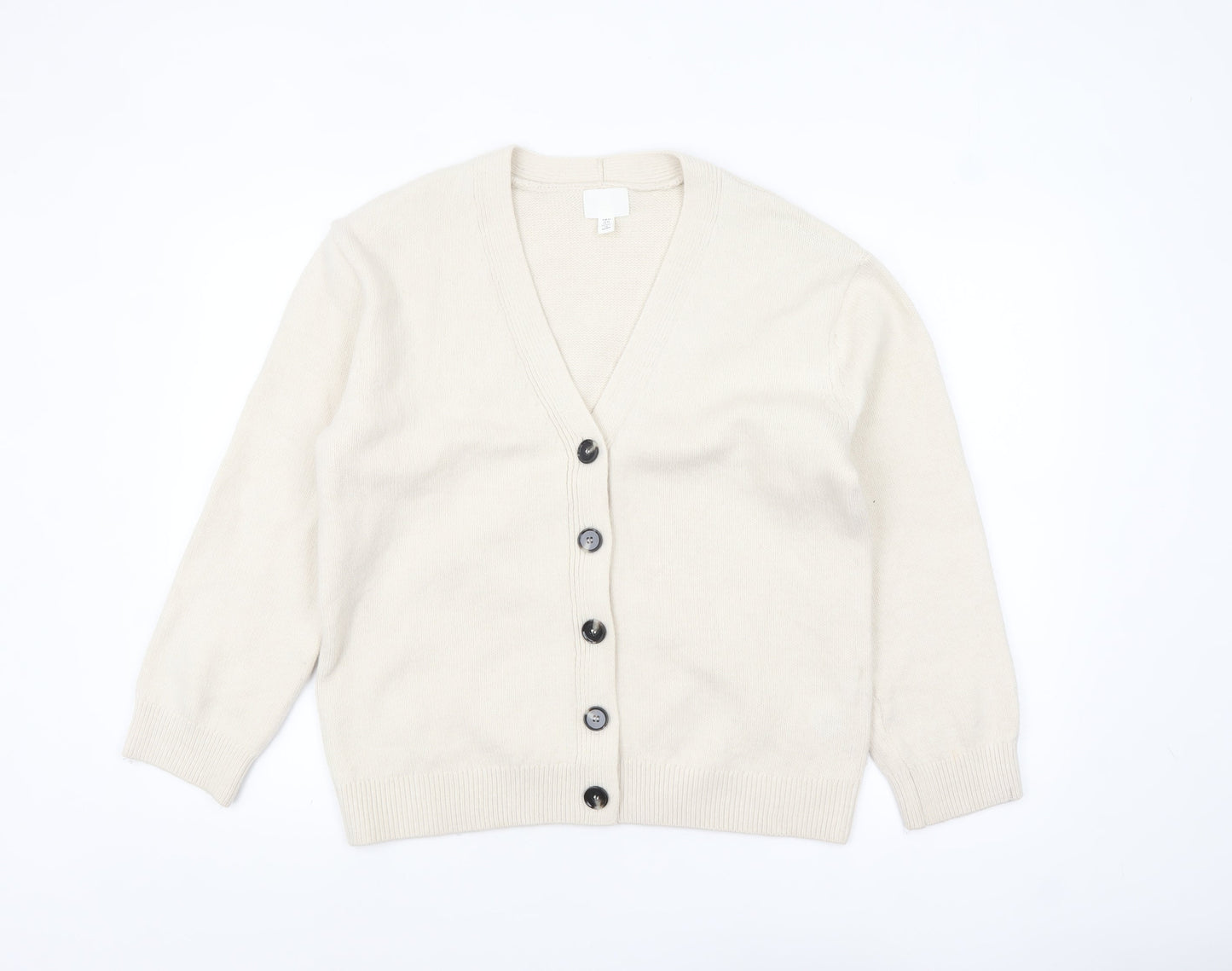 H&M Women's Ivory V-Neck Button Cardigan XS Wool Blend
