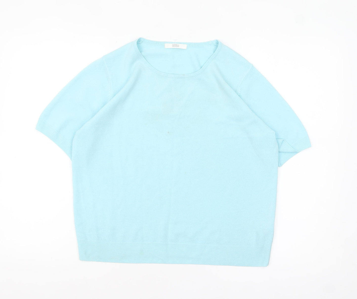 Marks and Spencer Women Blue Acrylic Short Sleeve Crew Neck Jumper Size 16