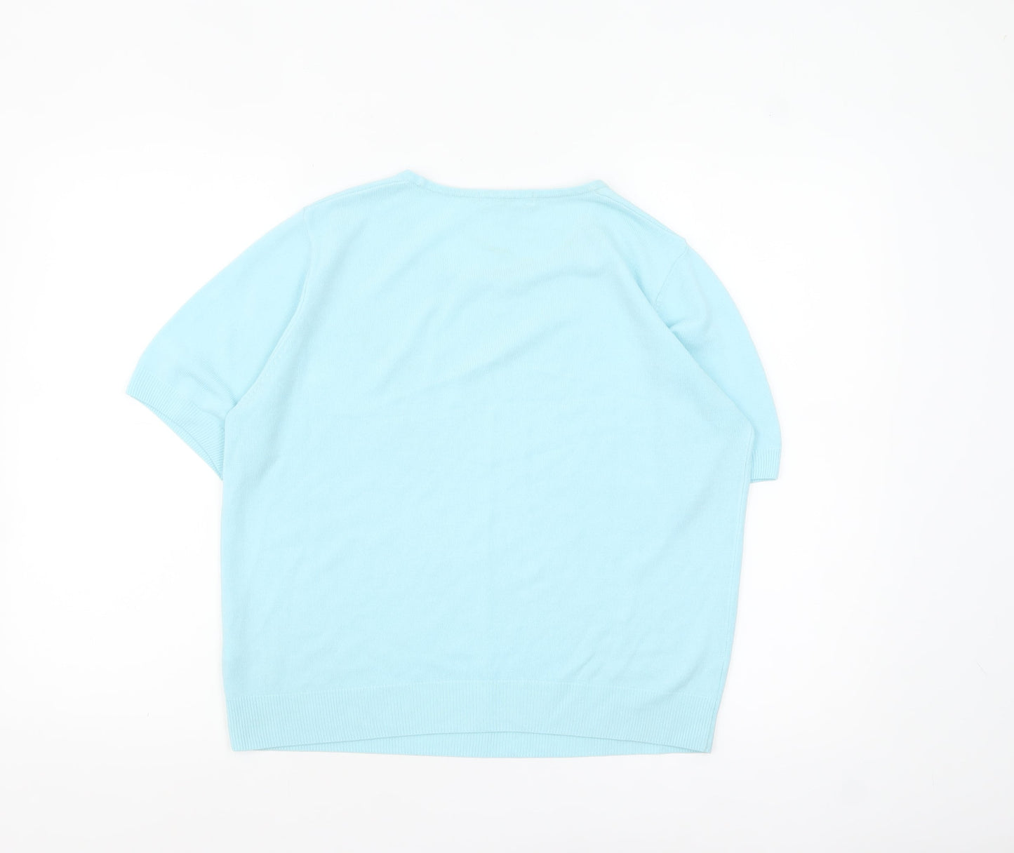 Marks and Spencer Women Blue Acrylic Short Sleeve Crew Neck Jumper Size 16