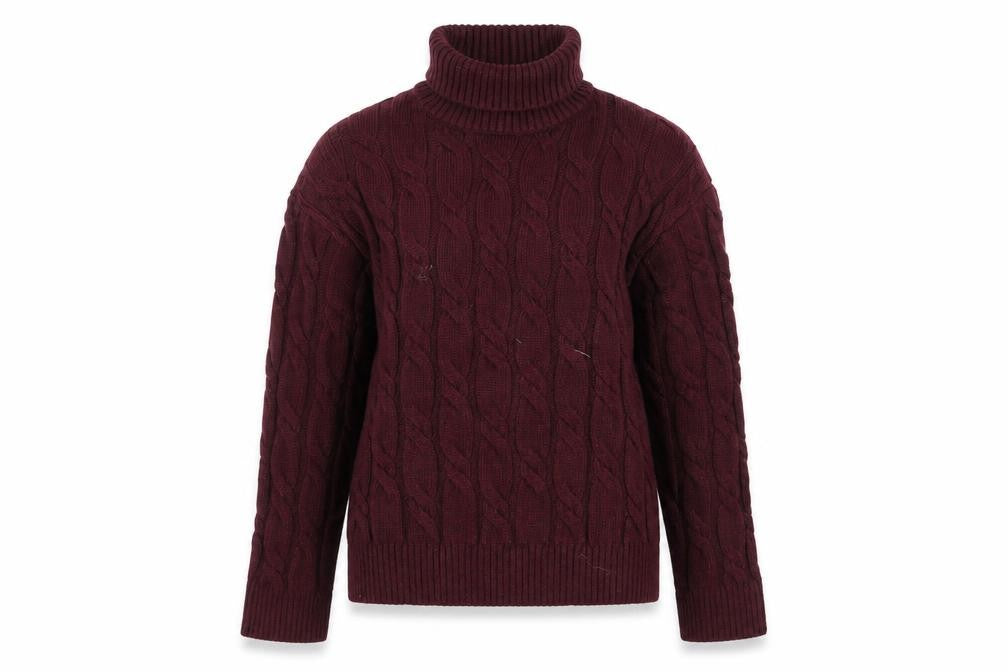 Marks and Spencer Women Red Roll Neck Cable Knit Jumper M