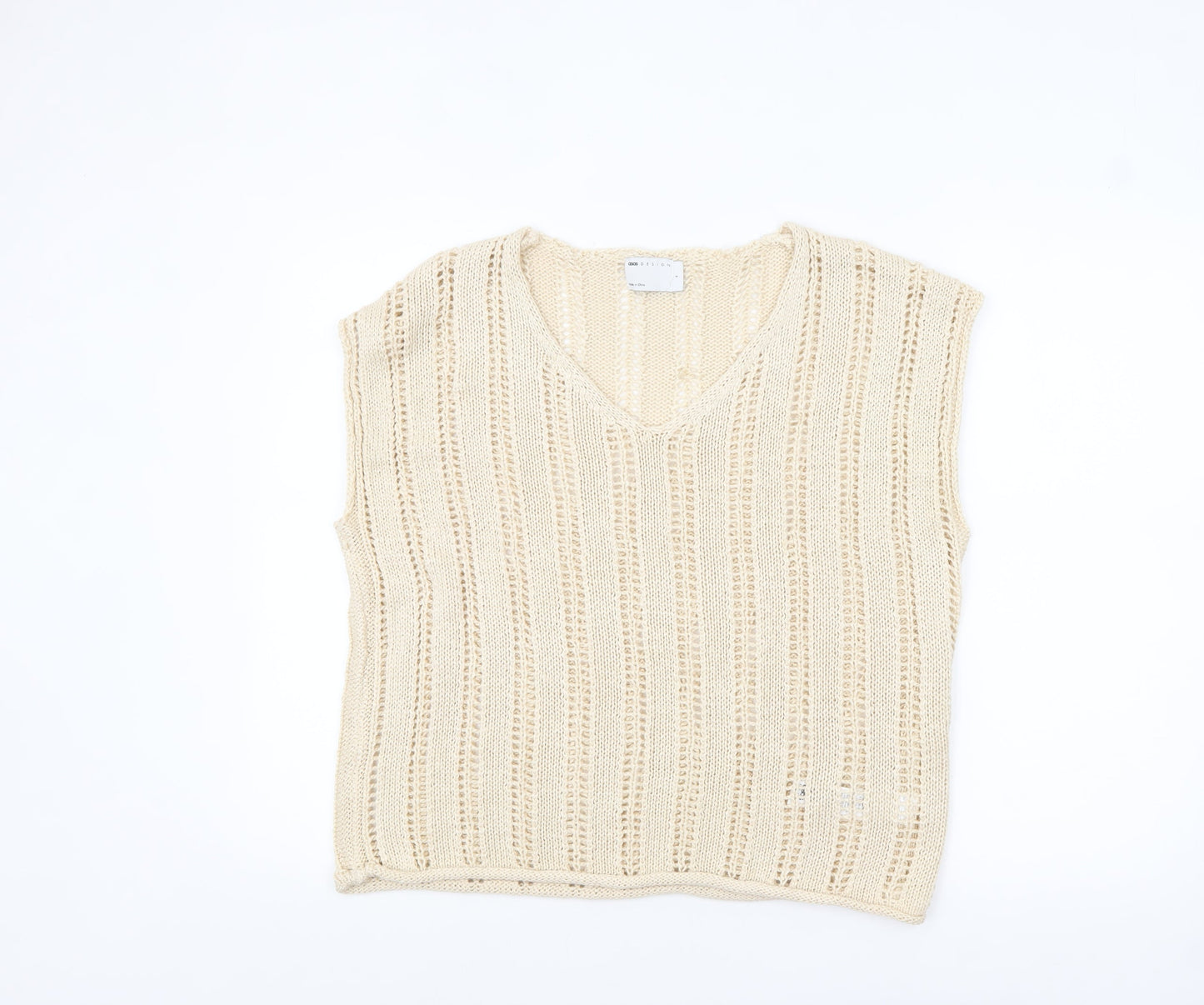 ASOS Design Women Beige Knitted V-Neck Sleeveless Top Size S