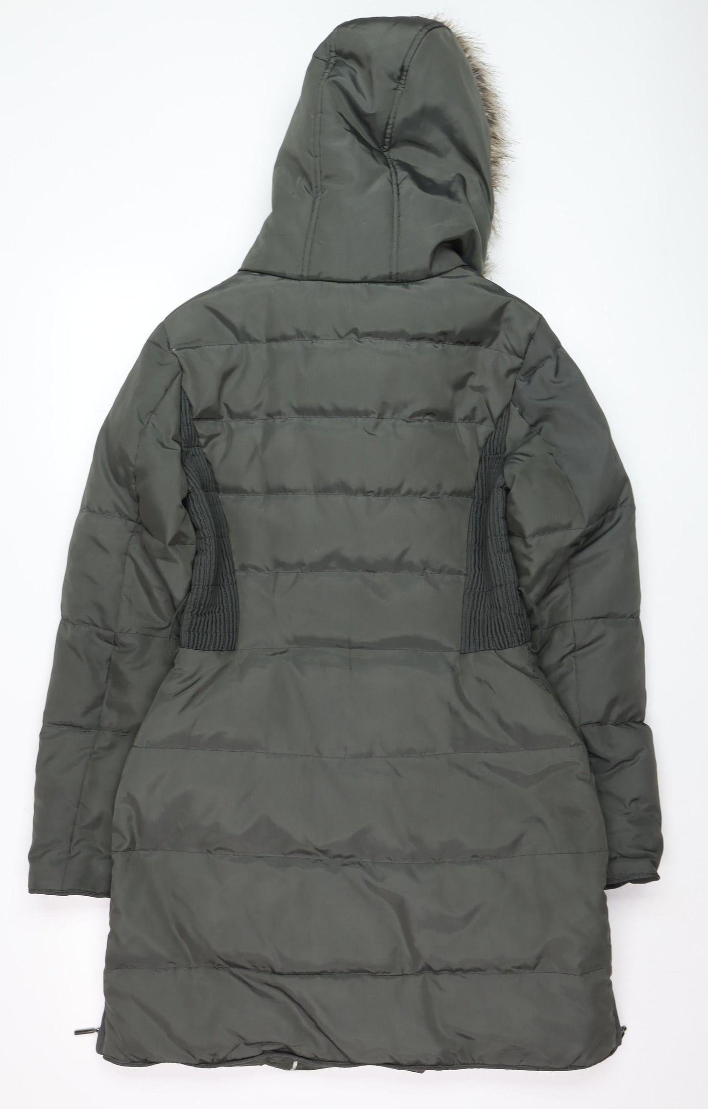 Jasper Conran Women's Green Faux Fur Trim Hooded Puffer Coat Size 8