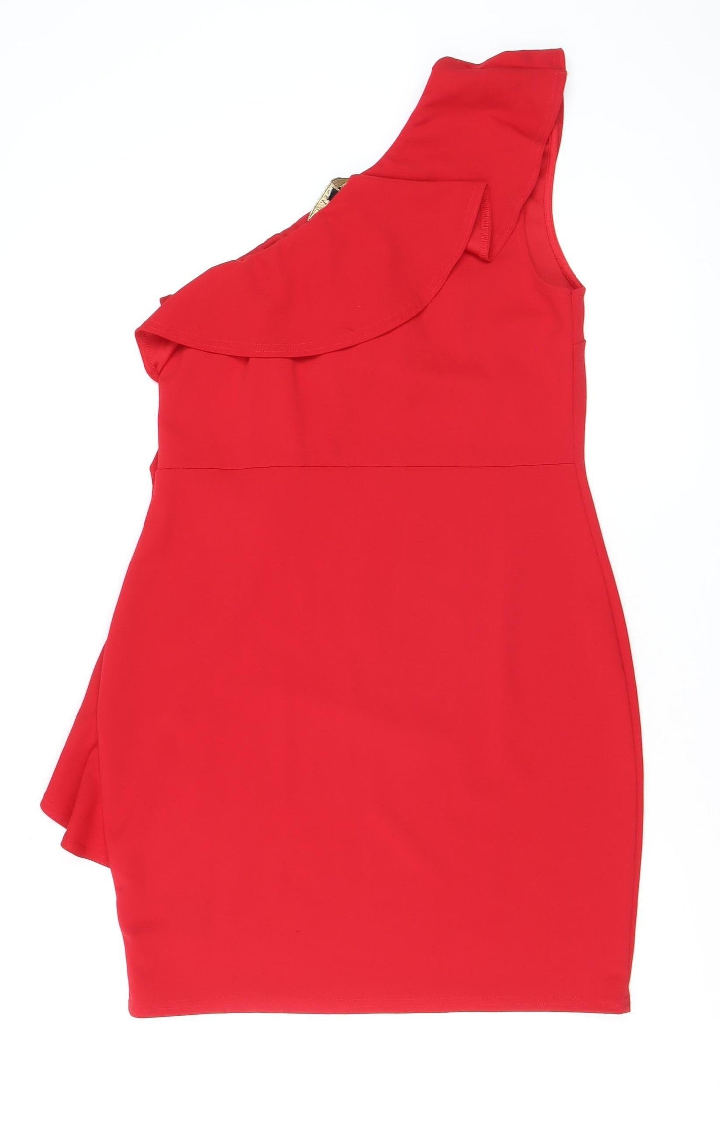 Lipsy Women Red One Shoulder Ruffle Bodycon Dress Size 14