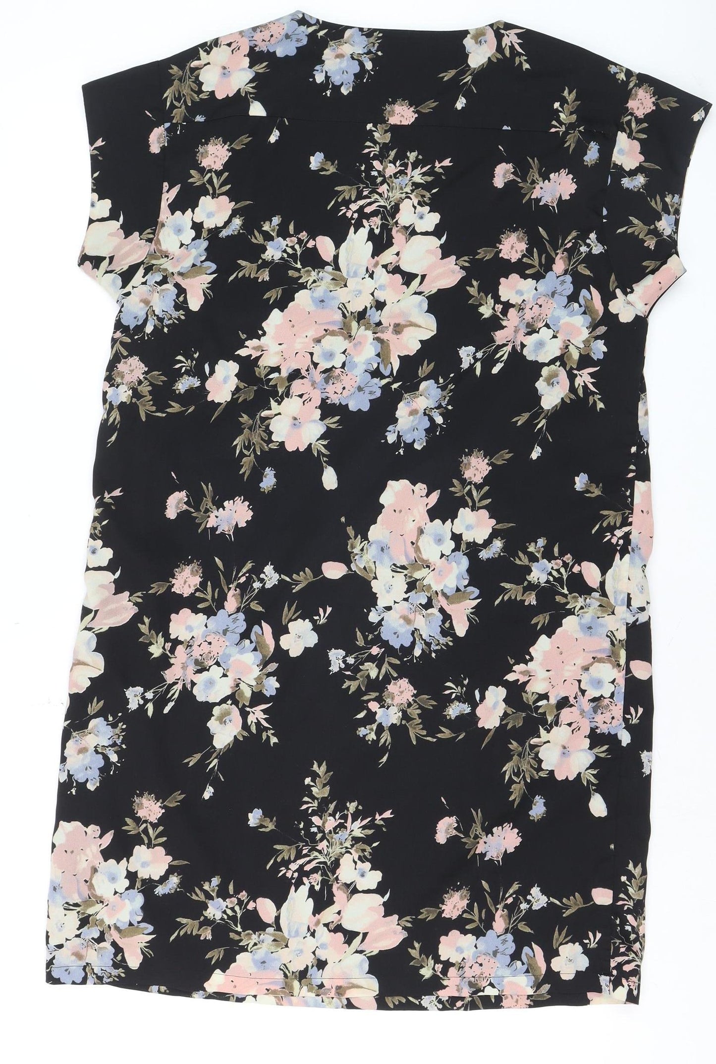 Uttam Boutique Women’s Black Floral Shift Dress Size 12 Short Sleeve