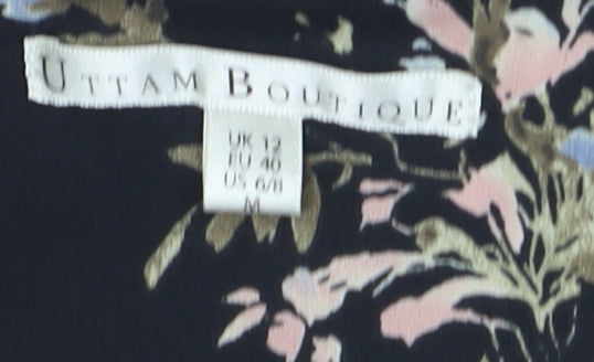 Uttam Boutique Women’s Black Floral Shift Dress Size 12 Short Sleeve