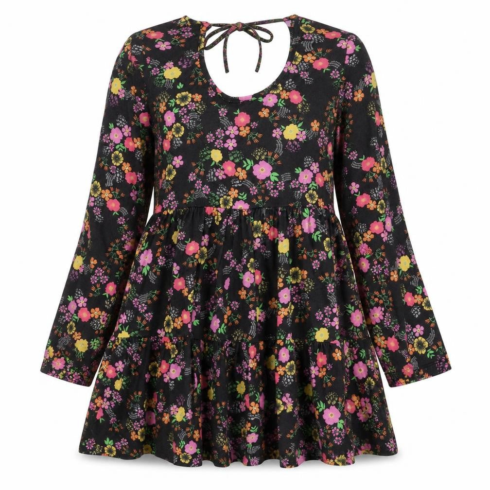 Front view of ASOS Women’s Multicoloured Floral Skater Dress, size UK 10, Long Sleeve