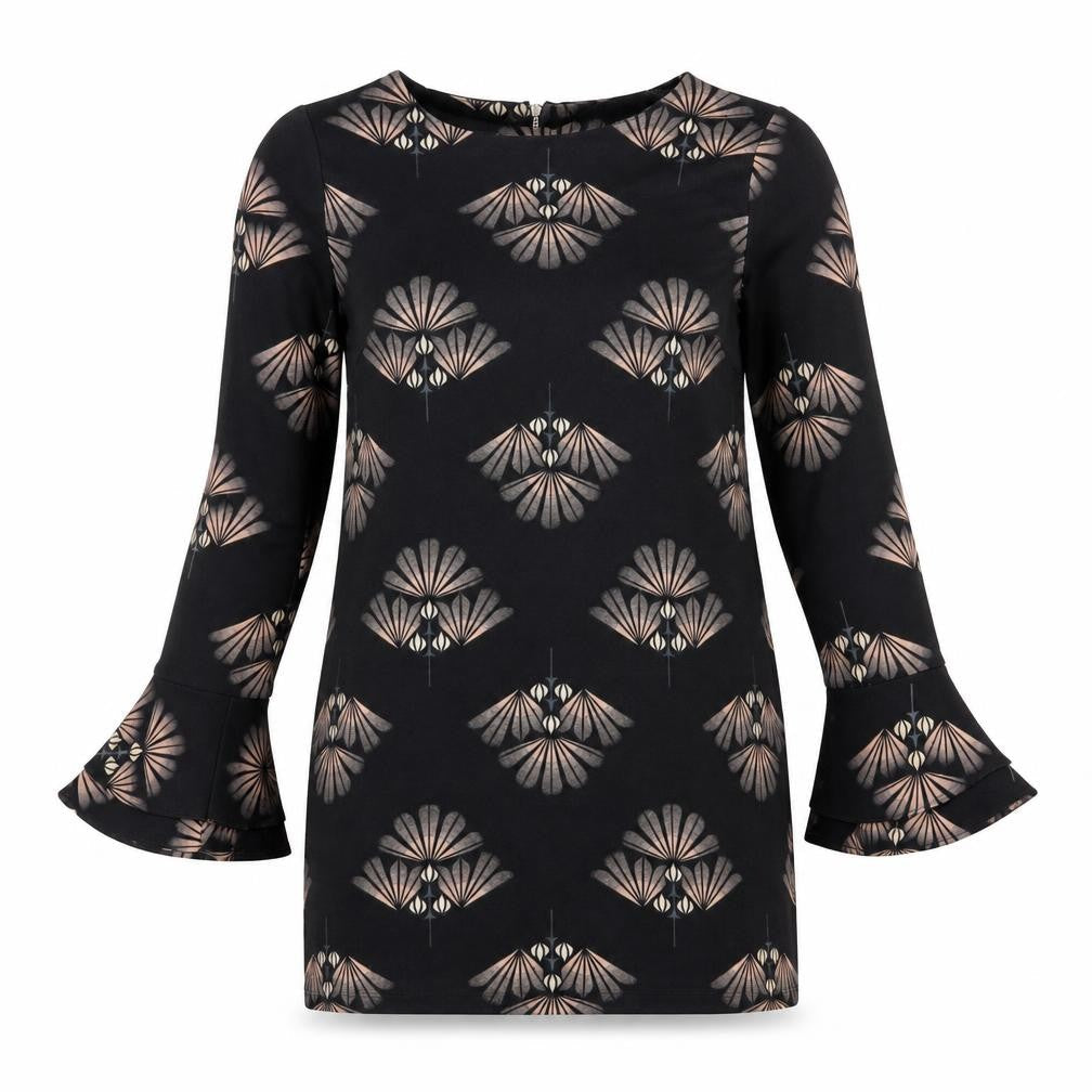 Next Women’s Black Geometric Shift Dress Size 12 Long Sleeve