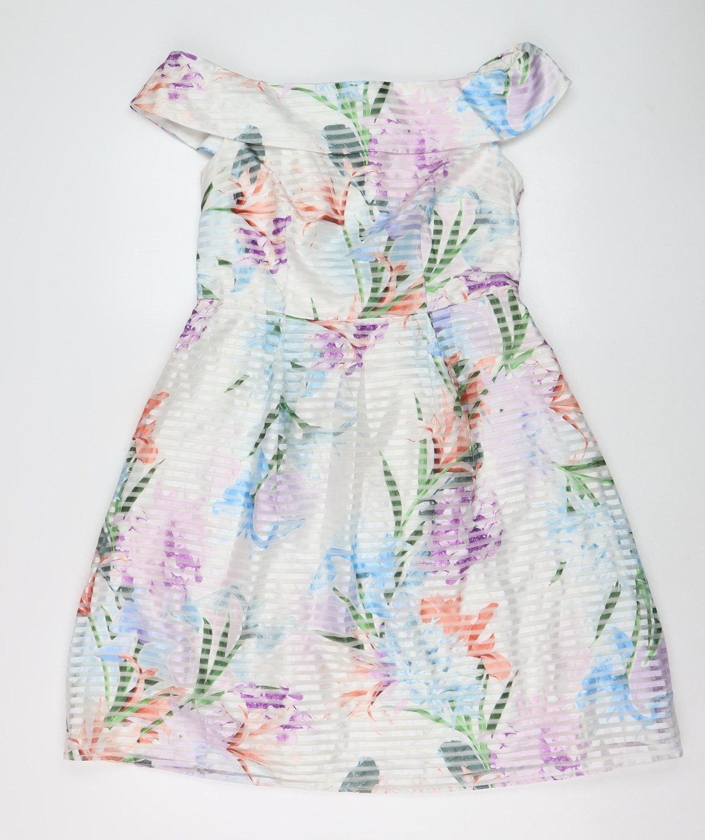 Dorothy Perkins Women's Multicoloured Floral Off Shoulder Knee Length A-Line Dress Size 12