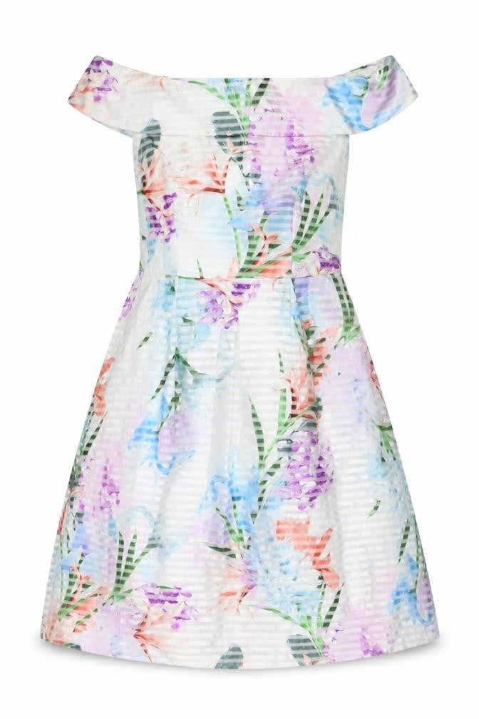 Dorothy Perkins Women's Multicoloured Floral Off Shoulder Knee Length A-Line Dress Size 12