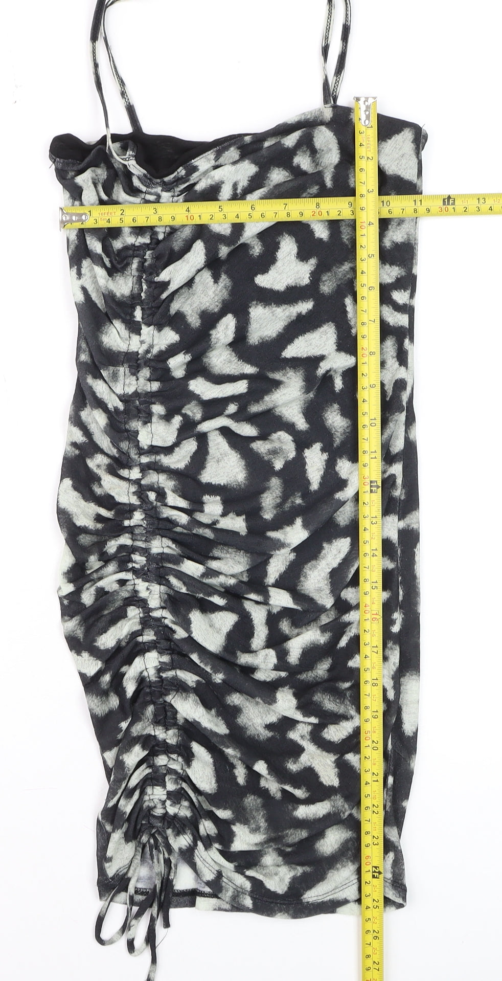 Topshop Women’s Black Animal Print Ruched Bodycon Dress UK 6