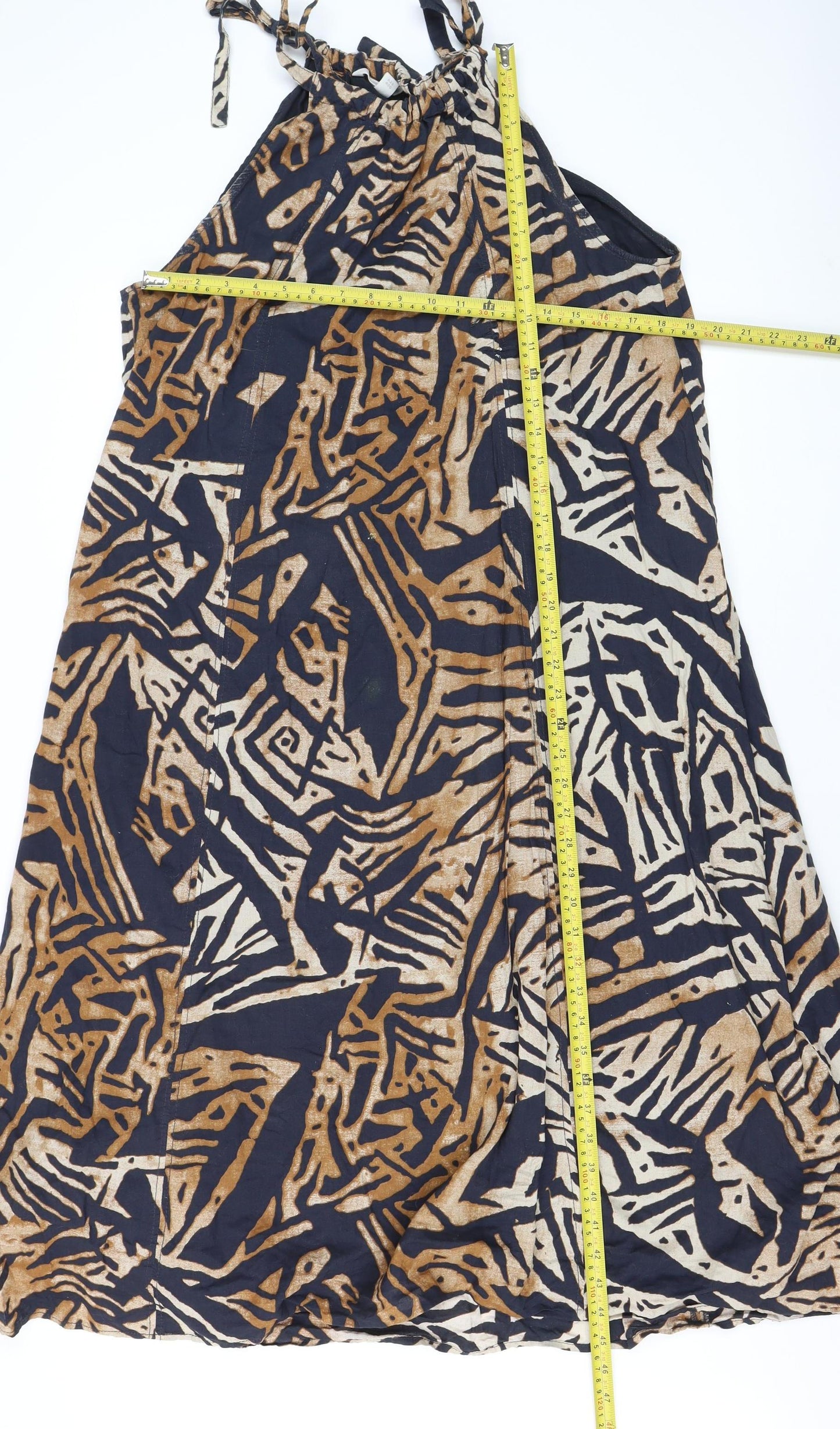 H&M Women Brown Abstract Halter A-Line Summer Dress S