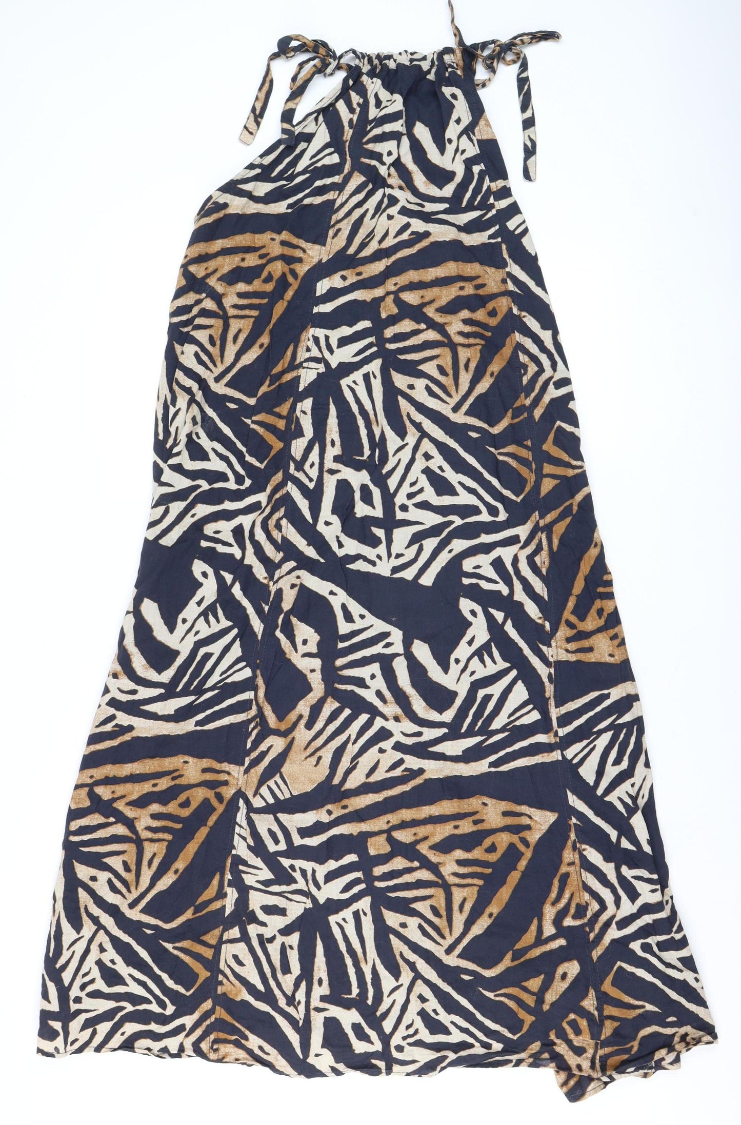 H&M Women Brown Abstract Halter A-Line Summer Dress S