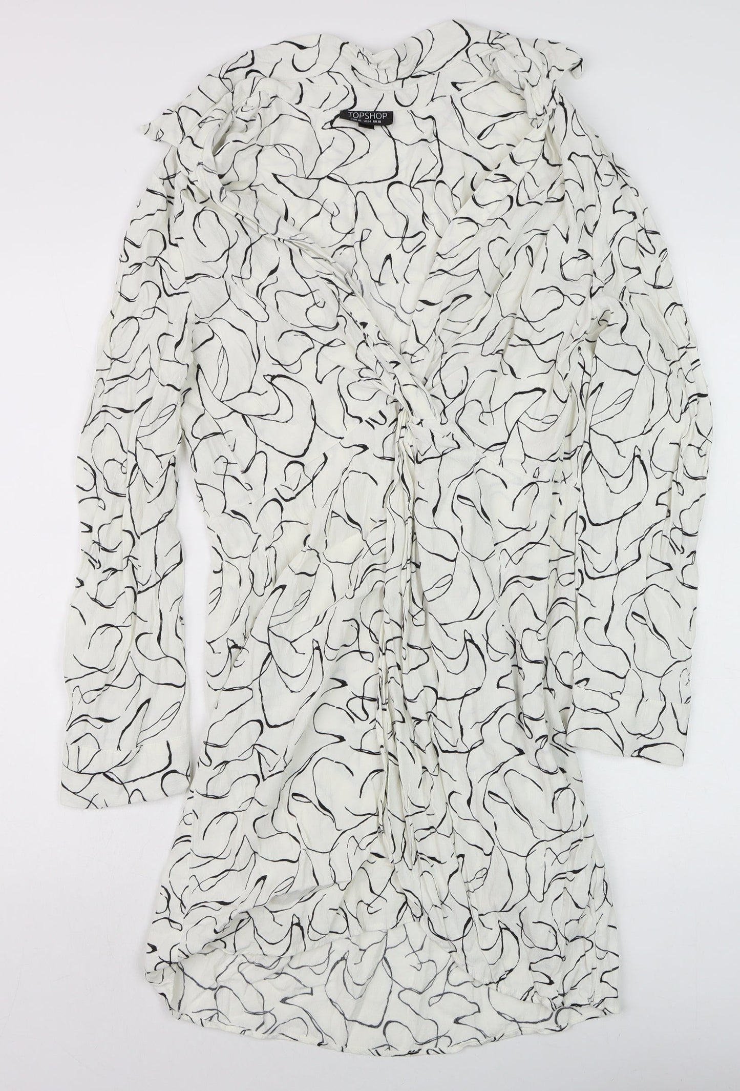 Topshop Women White Abstract Wrap Dress Size 18 Long Sleeve