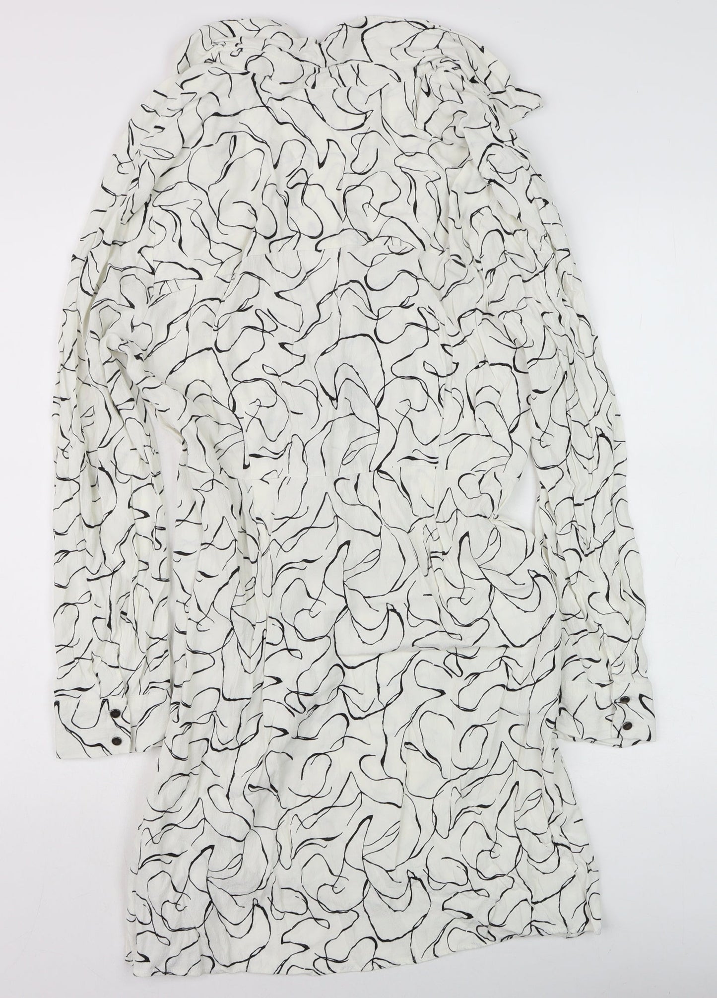 Topshop Women White Abstract Wrap Dress Size 18 Long Sleeve