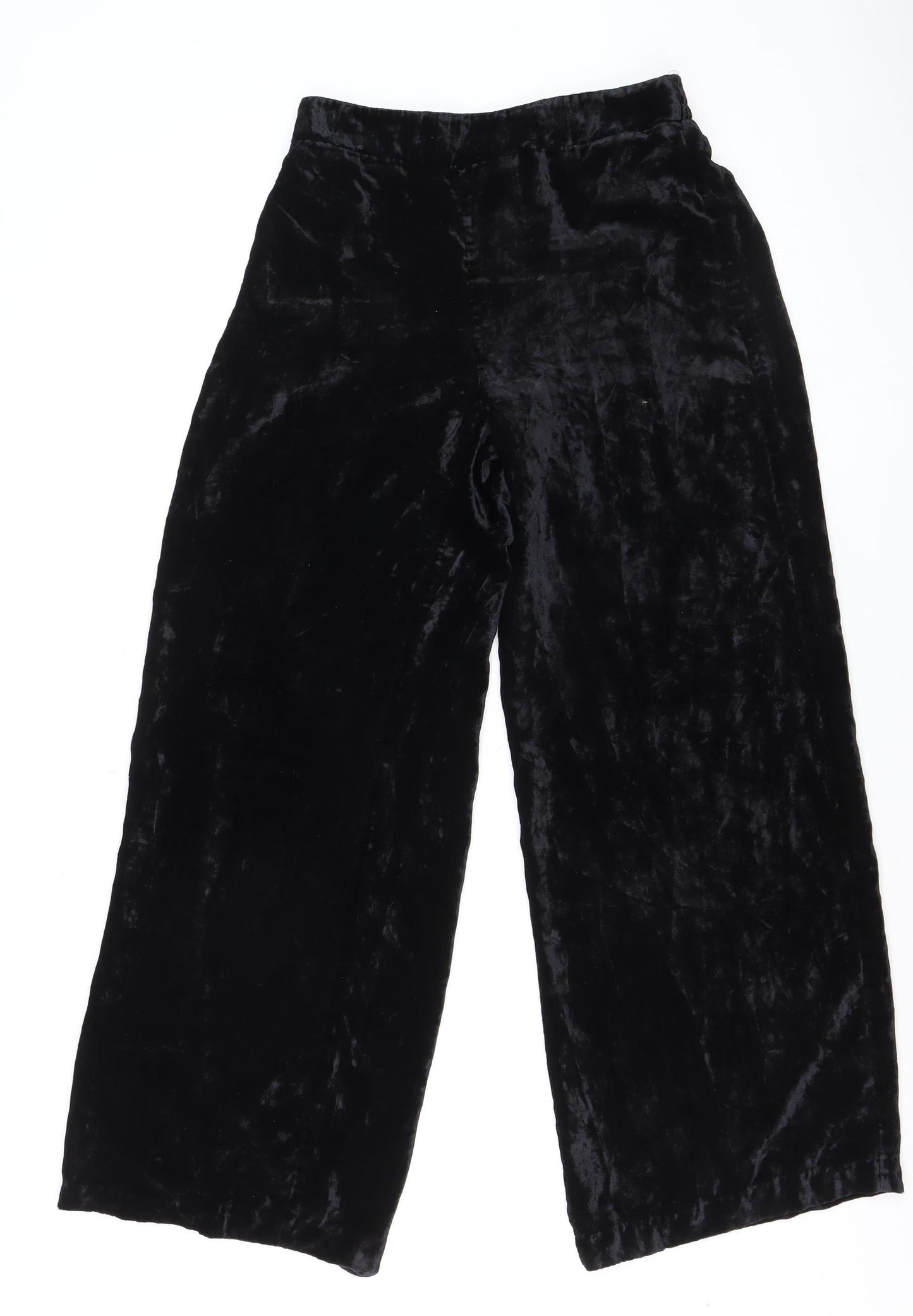 Marks and Spencer Womens Black Velvet Wide-Leg Trousers Size 14