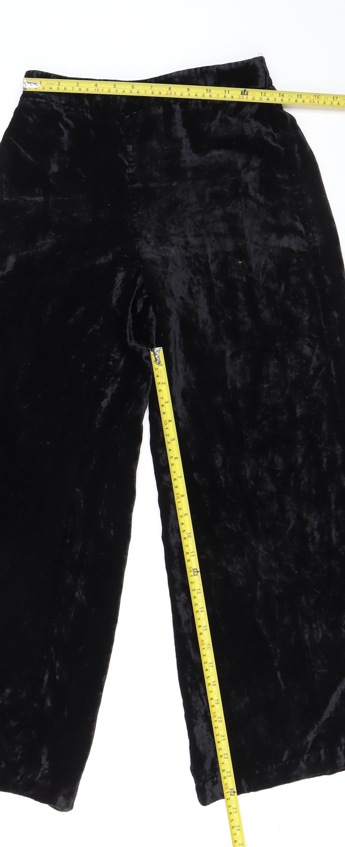 Marks and Spencer Womens Black Velvet Wide-Leg Trousers Size 14