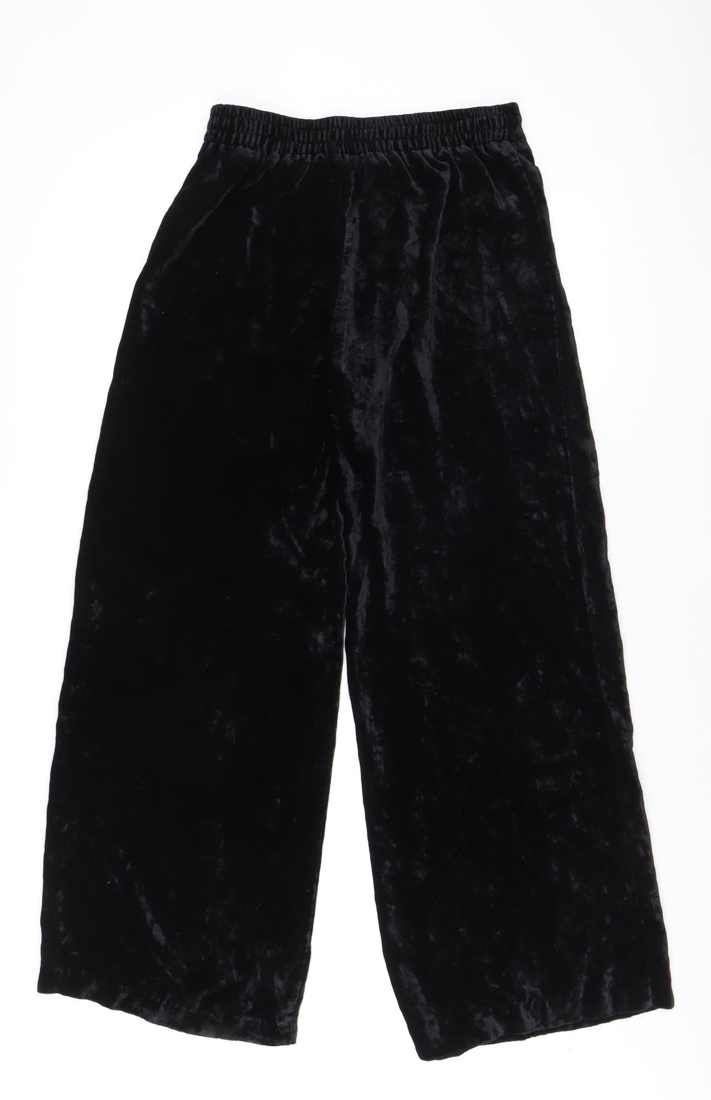 Marks and Spencer Womens Black Velvet Wide-Leg Trousers Size 14
