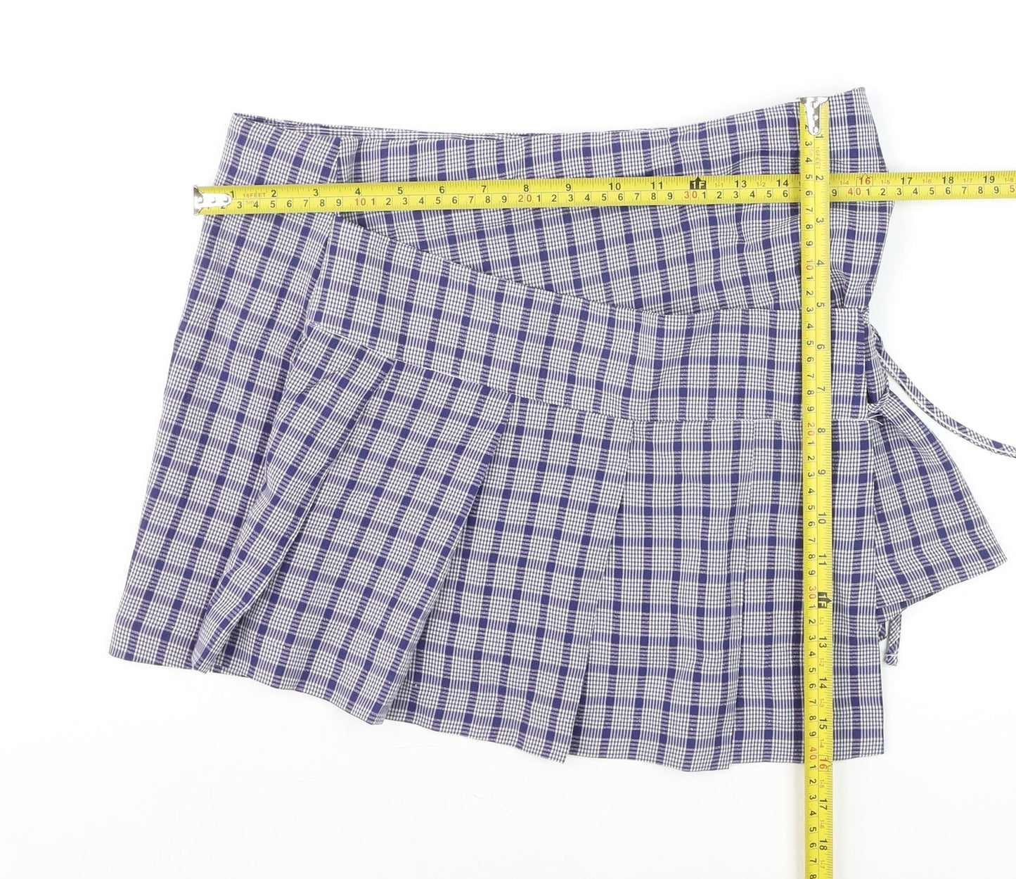 Collusion Womens Blue Check Pleated Wrap Skirt Size 10