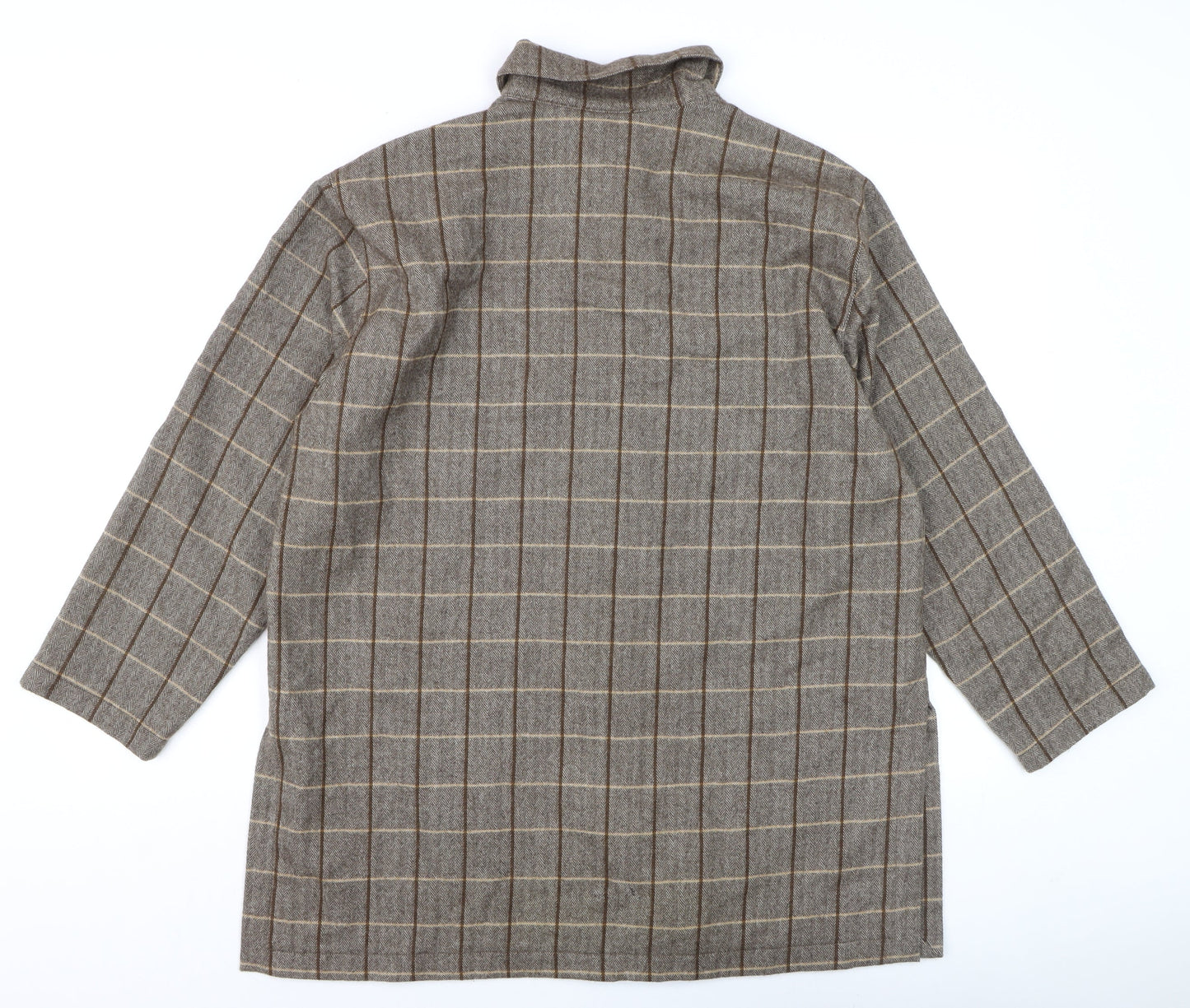 Gerry Weber Women's Brown Check Wool Angora 3/4 Sleeve Button-Up Shirt Size 12