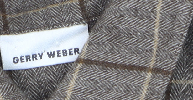 Gerry Weber Women's Brown Check Wool Angora 3/4 Sleeve Button-Up Shirt Size 12