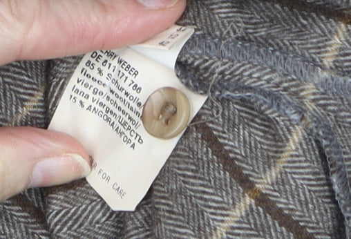 Gerry Weber Women's Brown Check Wool Angora 3/4 Sleeve Button-Up Shirt Size 12