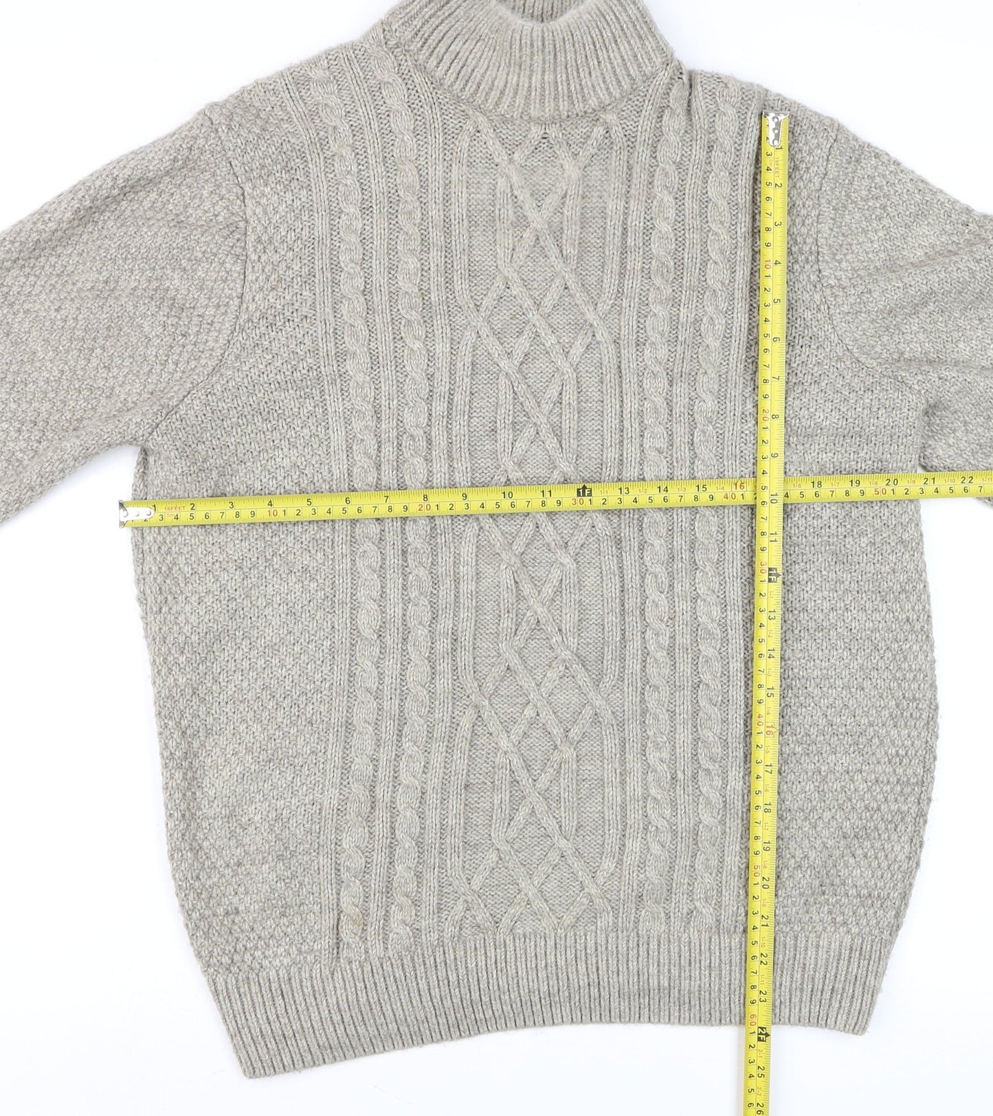Next Men’s Beige Cable-Knit Roll Neck Jumper Size M