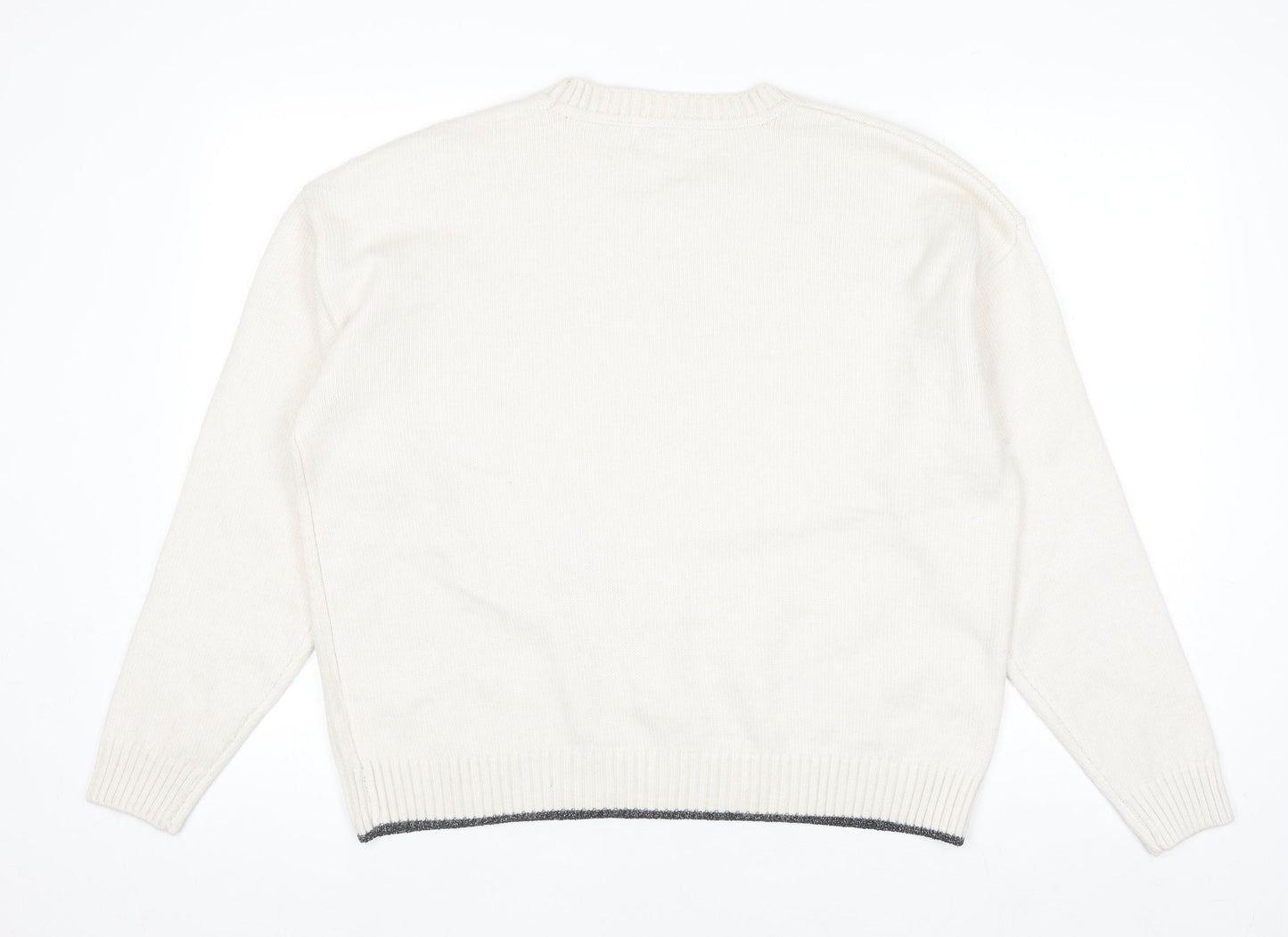 Marks and Spencer Women Ivory Star Knit Jumper Size L Crew Neck