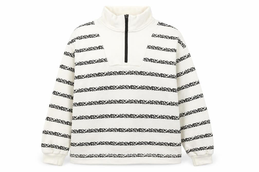 Tu Woman White & Black Striped 1/4 Zip Pullover Sweatshirt Size S