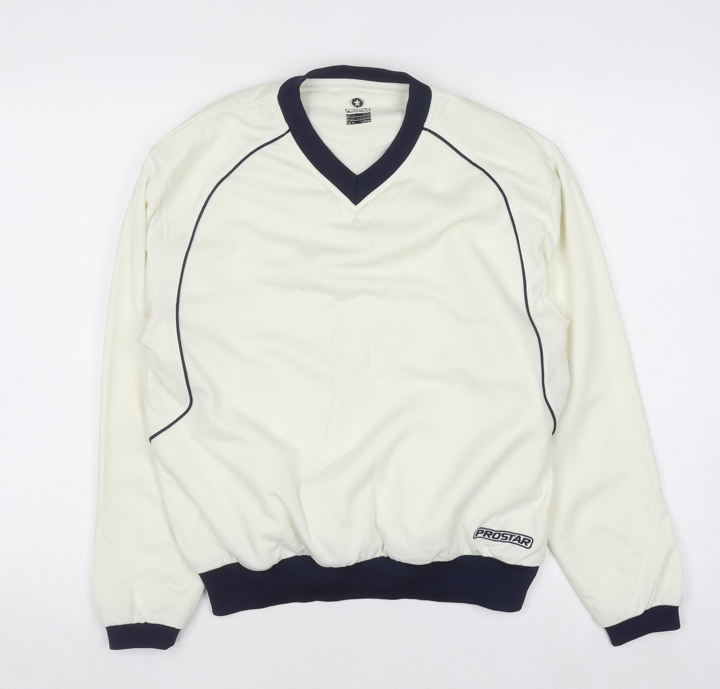 Prostar Teens Ivory V-Neck Long Sleeve Sweatshirt 30/32 Polyester Sportswear