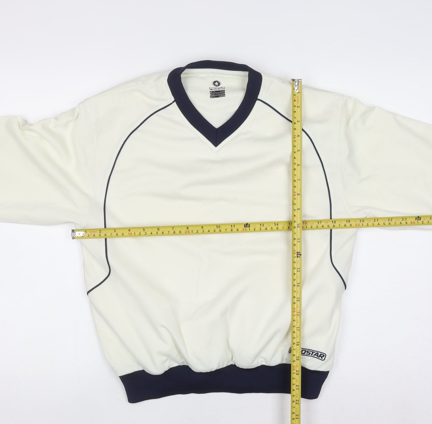 Prostar Teens Ivory V-Neck Long Sleeve Sweatshirt 30/32 Polyester Sportswear