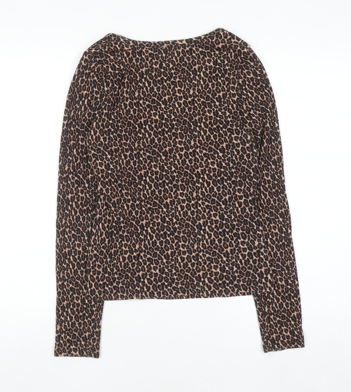 New Look Women Brown Leopard Print Long Sleeve Scoop Neck Top Size 14