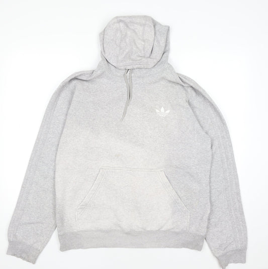 Adidas Men's Grey Pullover Hoodie Medium Logo Fleece Sweatshirt