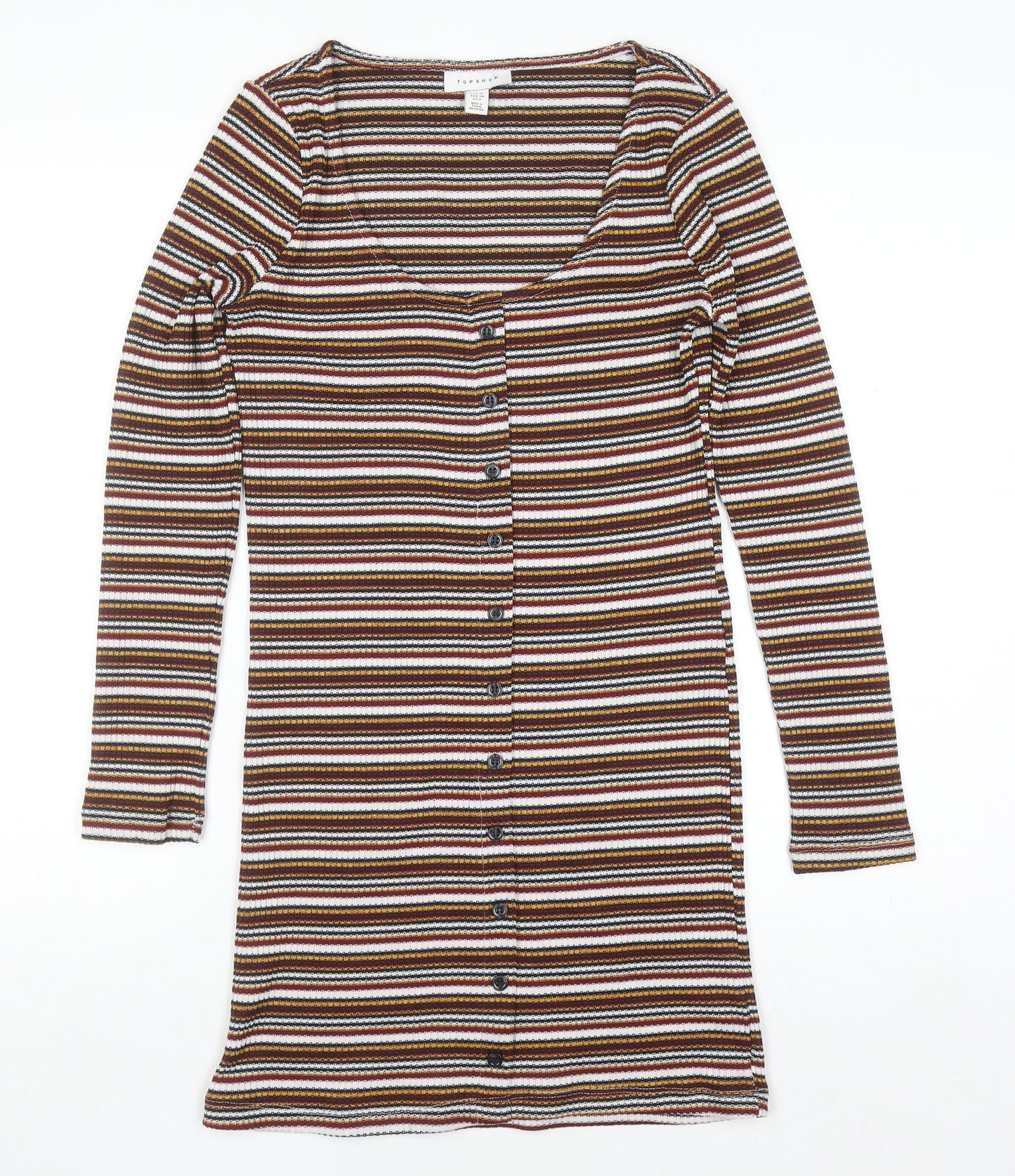 Topshop Women’s Multicoloured Striped Bodycon Dress UK 10 Long Sleeve