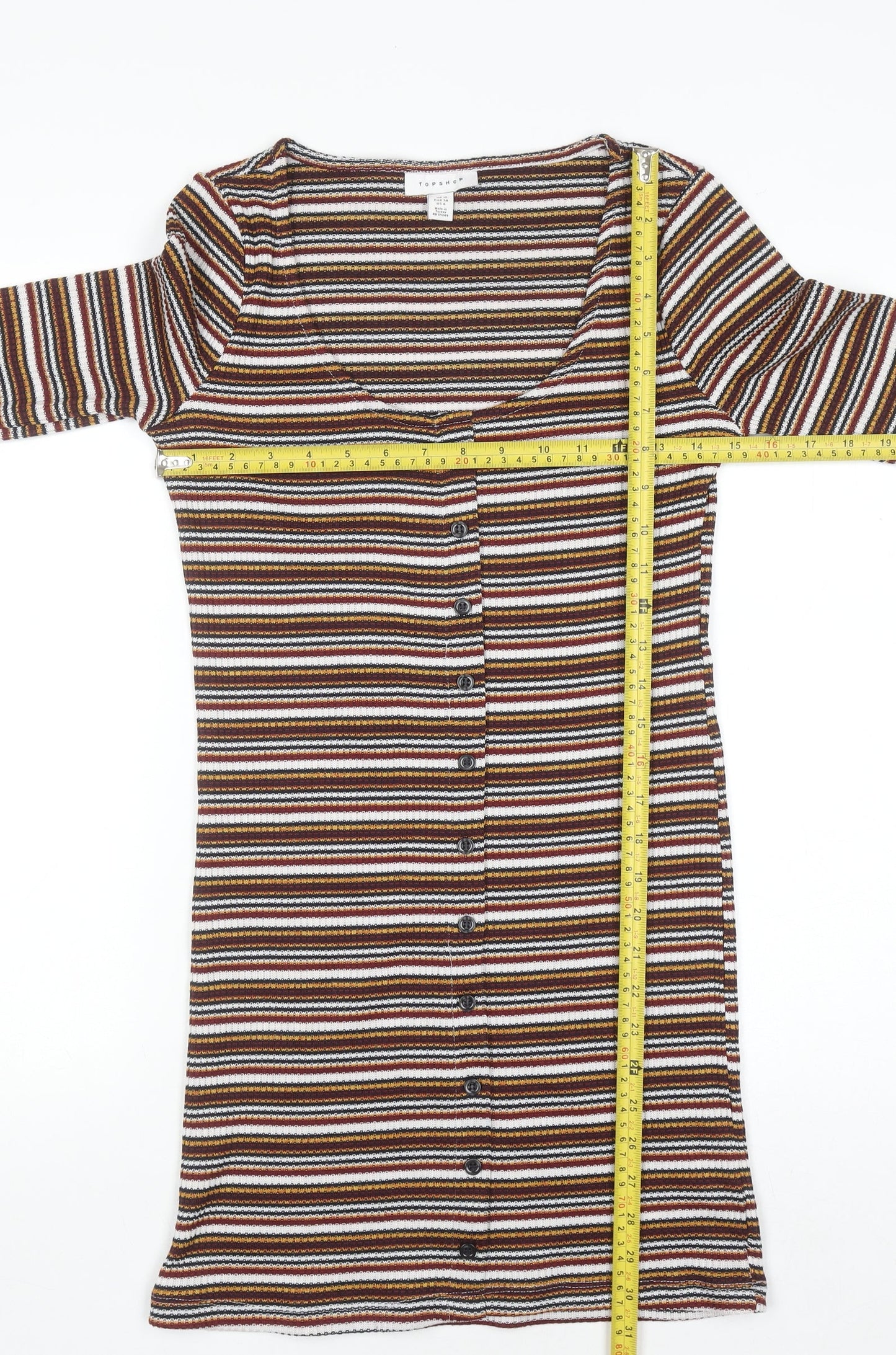 Topshop Women’s Multicoloured Striped Bodycon Dress UK 10 Long Sleeve