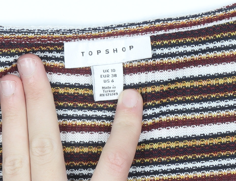 Topshop Women’s Multicoloured Striped Bodycon Dress UK 10 Long Sleeve