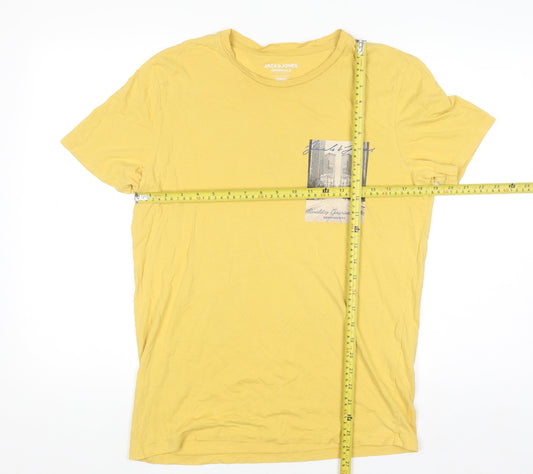 Jack & Jones Mens Yellow Graphic Print Regular Fit T-Shirt M