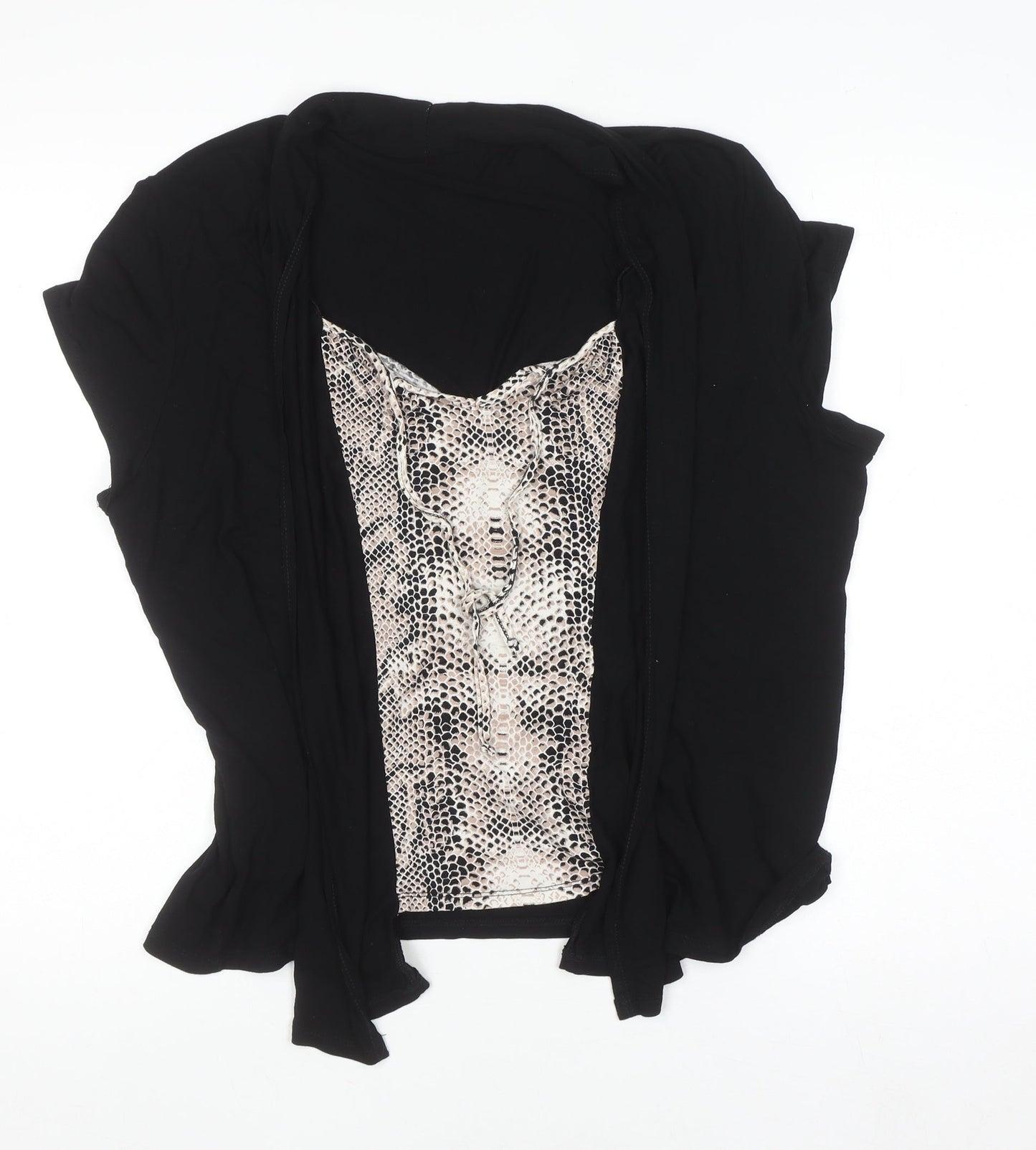 BHS Women’s Black Animal Print Tunic Blouse Size 16 Short Sleeve