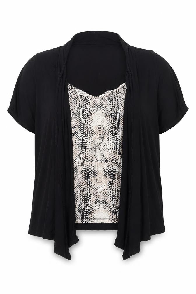BHS Women’s Black Animal Print Tunic Blouse Size 16 Short Sleeve