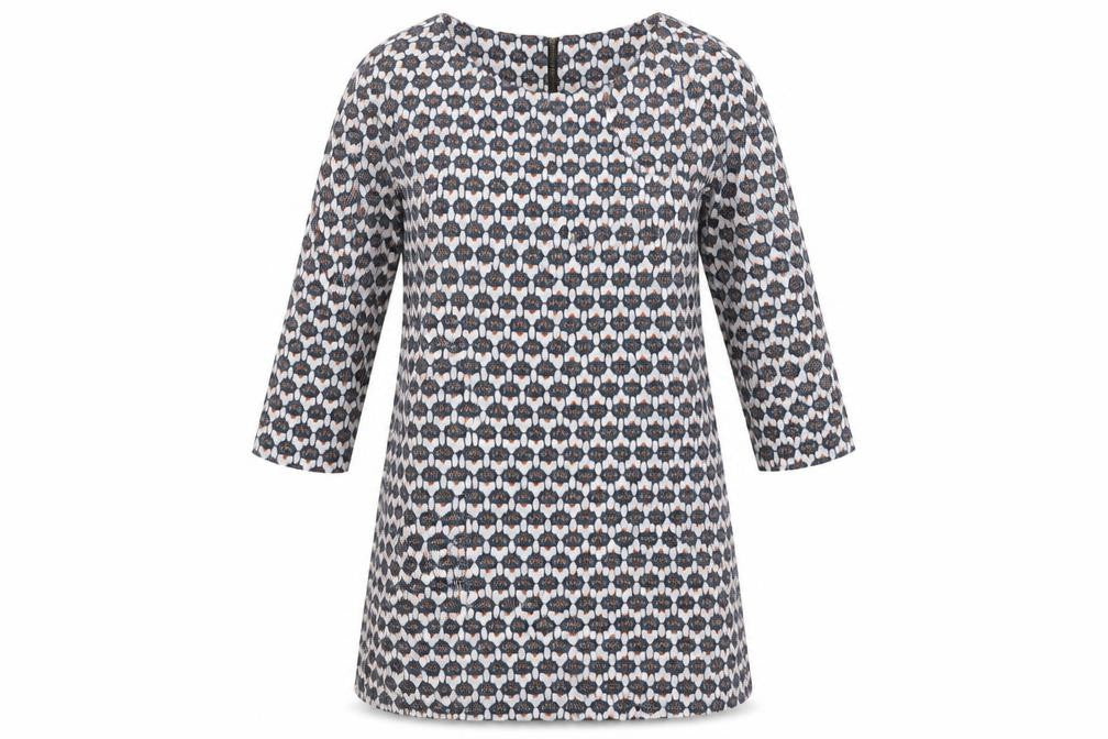 White Stuff Women's Blue Geometric Shift Dress Size 12 3/4 Sleeve