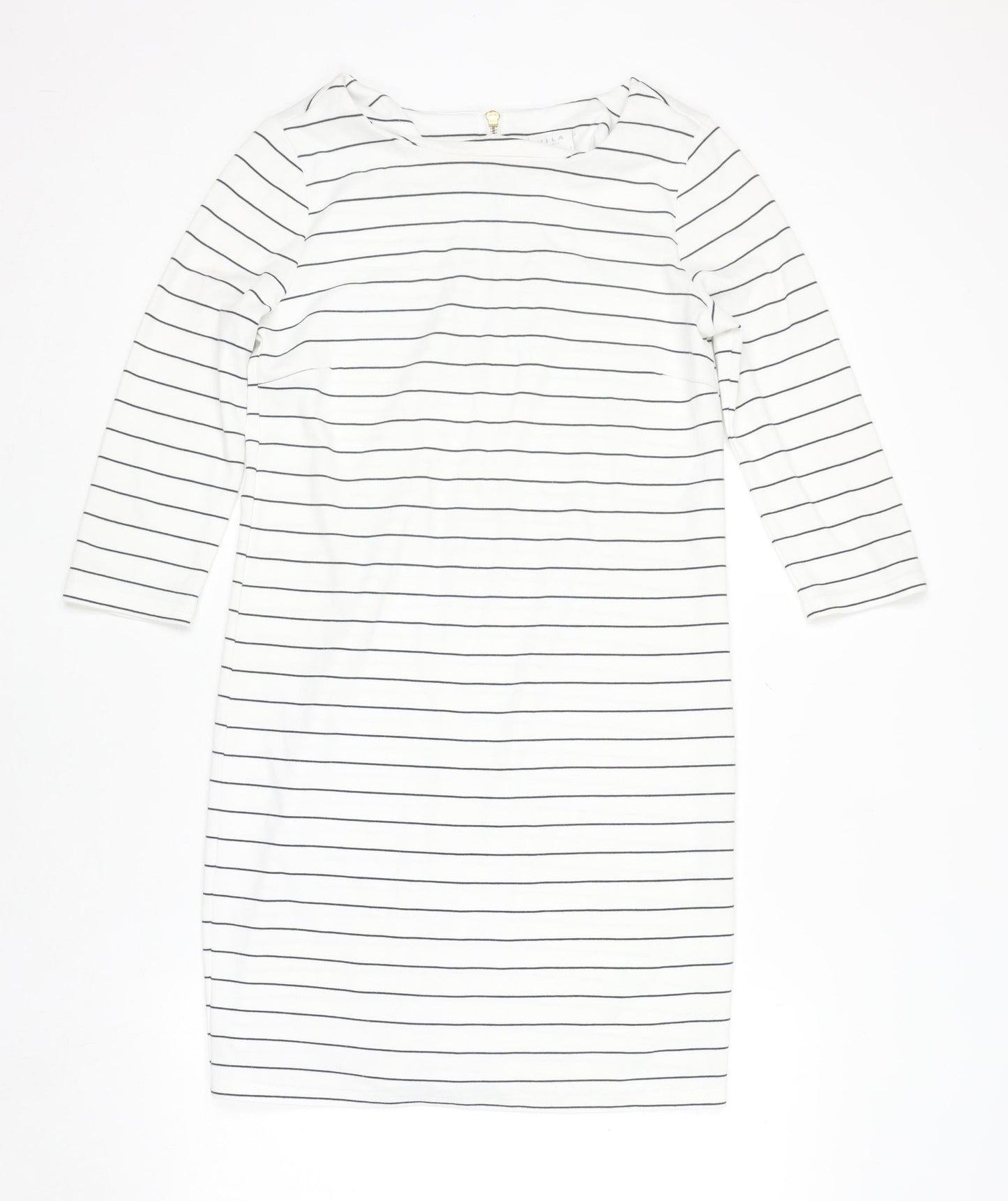 VILA Women White Striped Shift Dress S 3/4 Sleeve Boat Neck