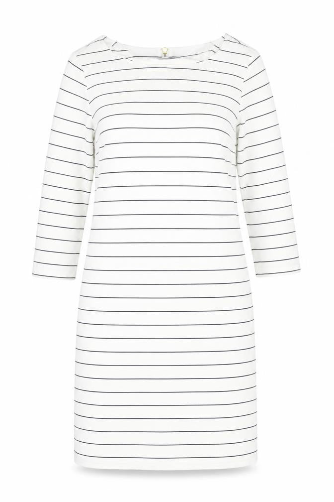 VILA Women White Striped Shift Dress S 3/4 Sleeve Boat Neck