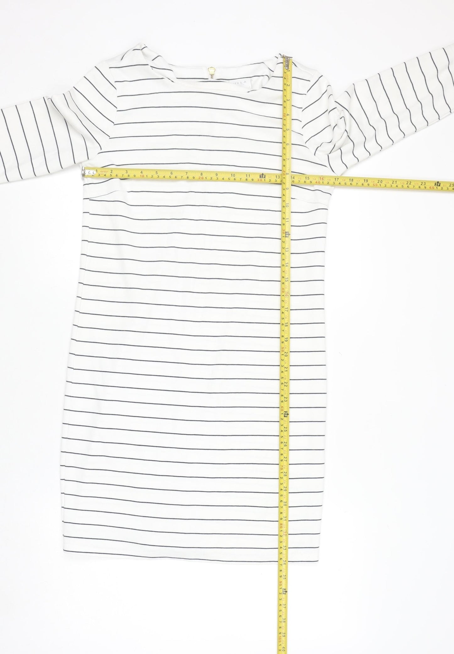 VILA Women White Striped Shift Dress S 3/4 Sleeve Boat Neck