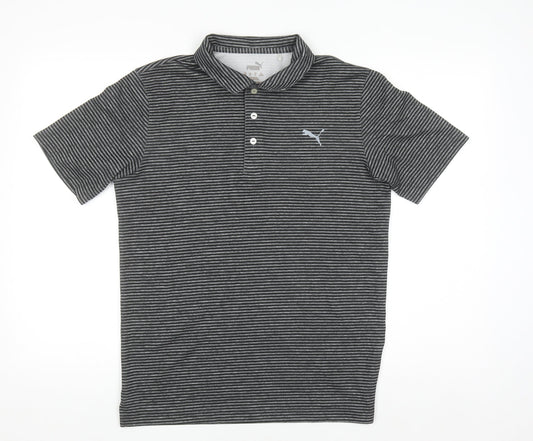 Puma Men’s Grey Striped Polo Shirt Size S Regular Fit