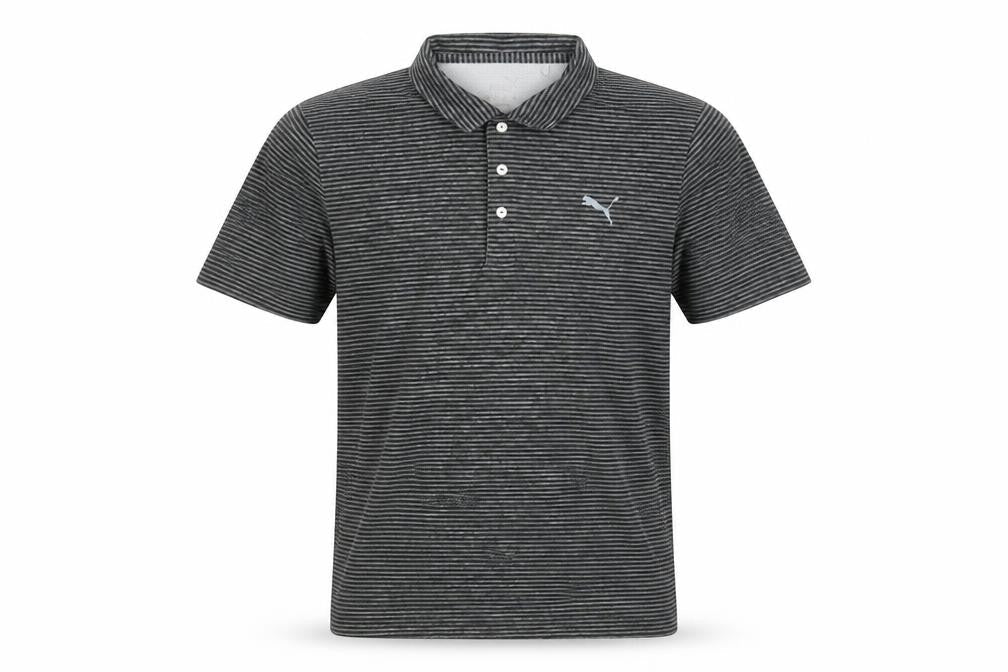 Puma Men’s Grey Striped Polo Shirt Size S Regular Fit